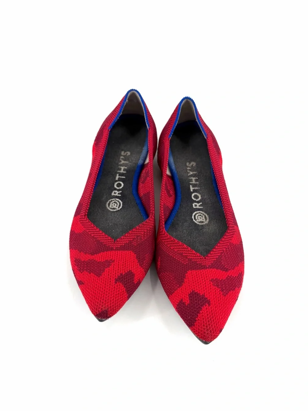 ROTHY’S Red Camo Knit Point Toe Slip On Limited Edition Ballet Flat Casual Shoes